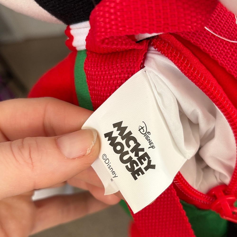 Mickey Tiny backpack Festive Plush Toy with Red and Green Outfit - Picture 4 of 4